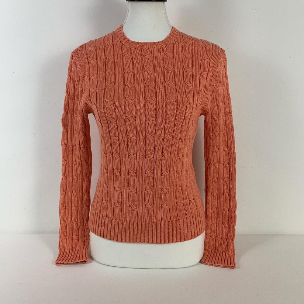 Brooks Brothers Orange Cable Knit Sweater – Cozy Cotton for Preppy Winter Style